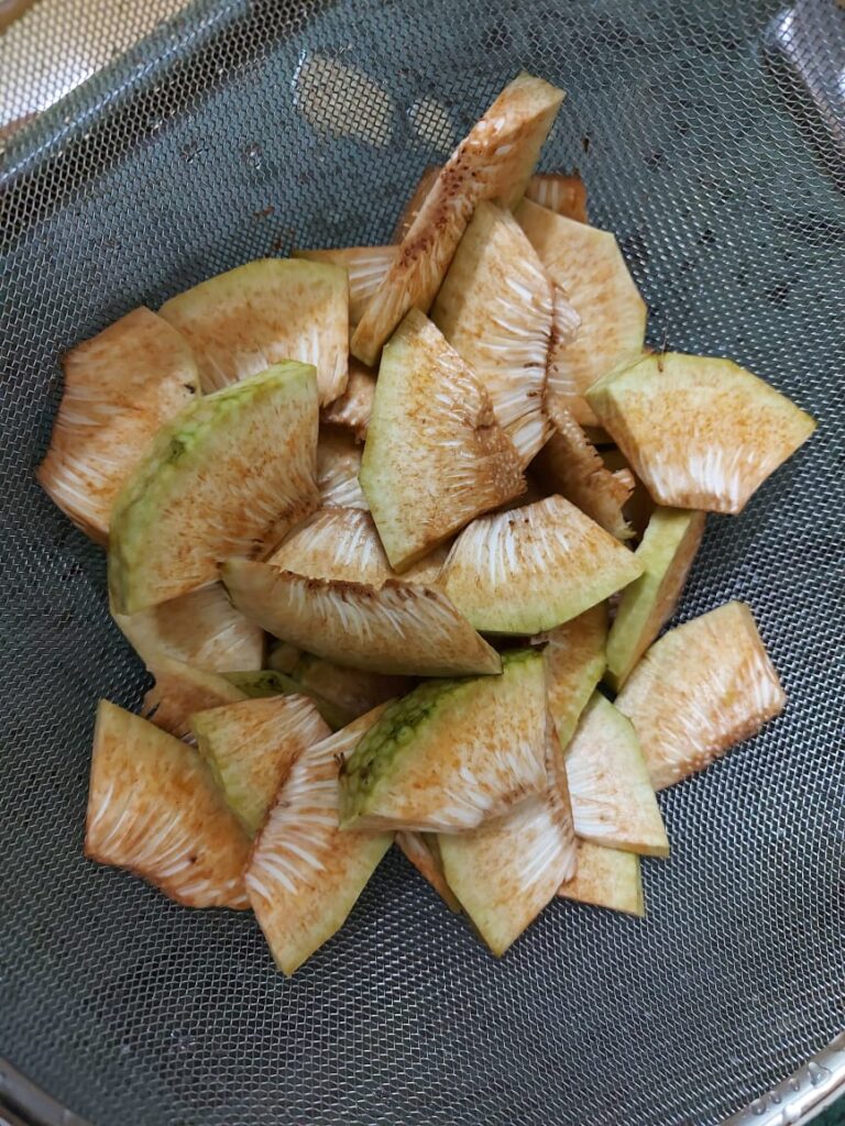Cut pieces of the raw jackfruit
